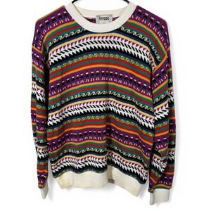 Vintage Nanook Made in Canada Multi-Color Geometric Cotton Knit Sweater Womens M